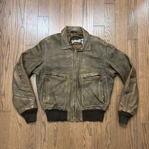 Vintage Schott Leather Jacket 44 Brown USA Made NYC Zip Bomber Biker Flight Fly